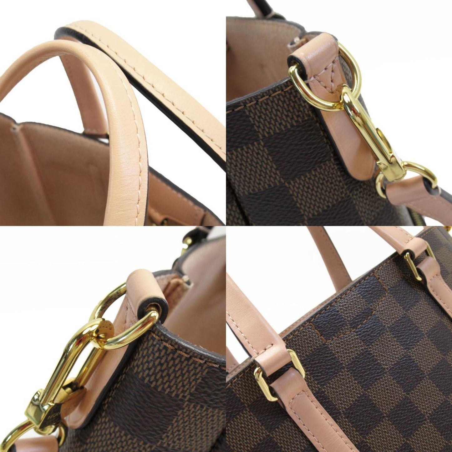 Louis Vuitton Brown Pink Beige Damier Canvas Leather Handbag Shoulder Bag
