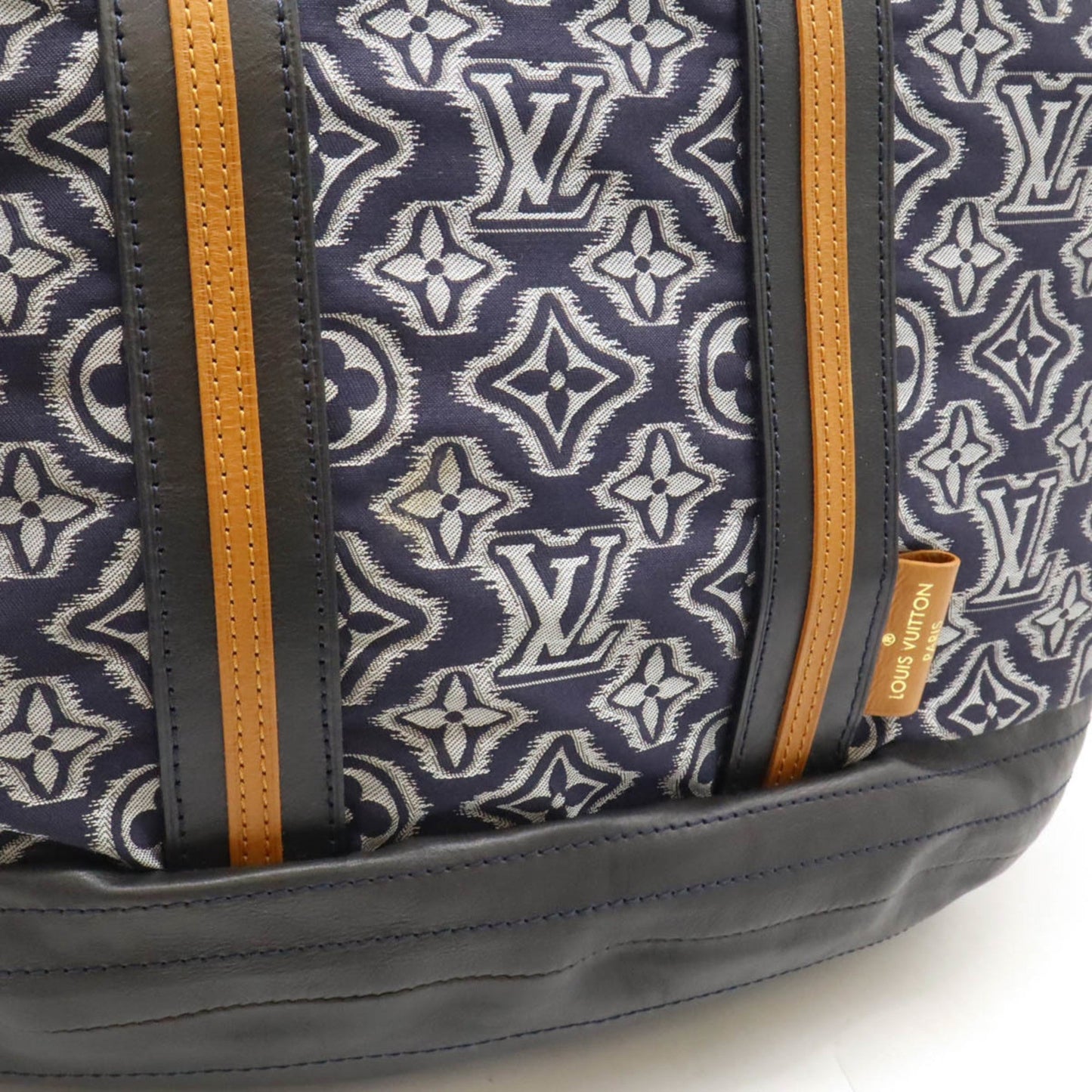 Louis Vuitton Black White Nylon Leather Shoulder Bag Tote Bag