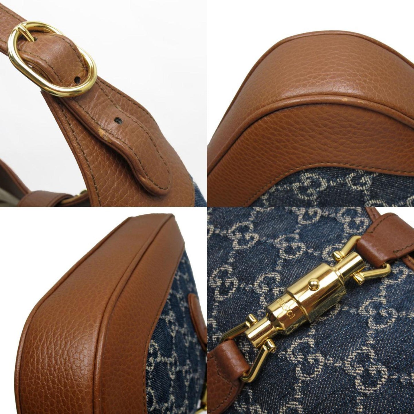 Gucci Brown Denim Leather Shoulder Bag