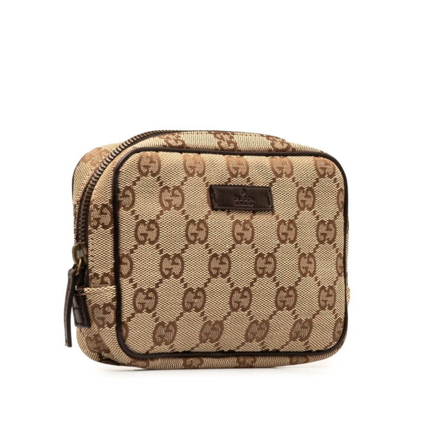 Gucci Gg Canvas Beige Brown Canvas Leather Pouch