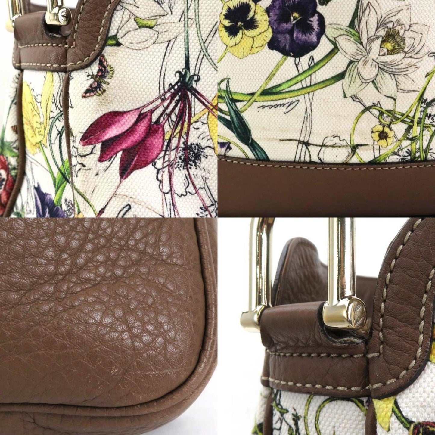 Gucci Brown Ivory Multi-Color Canvas Leather Handbag Shoulder Bag
