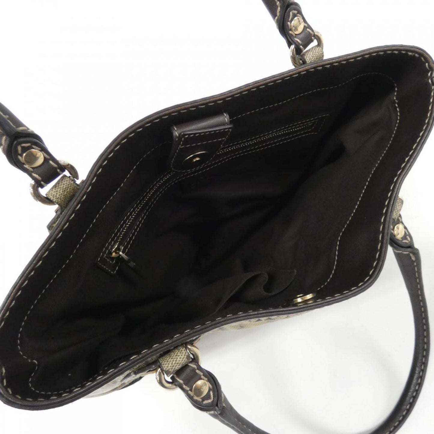 Gucci Beige Brown Coated Canvas Leather Handbag