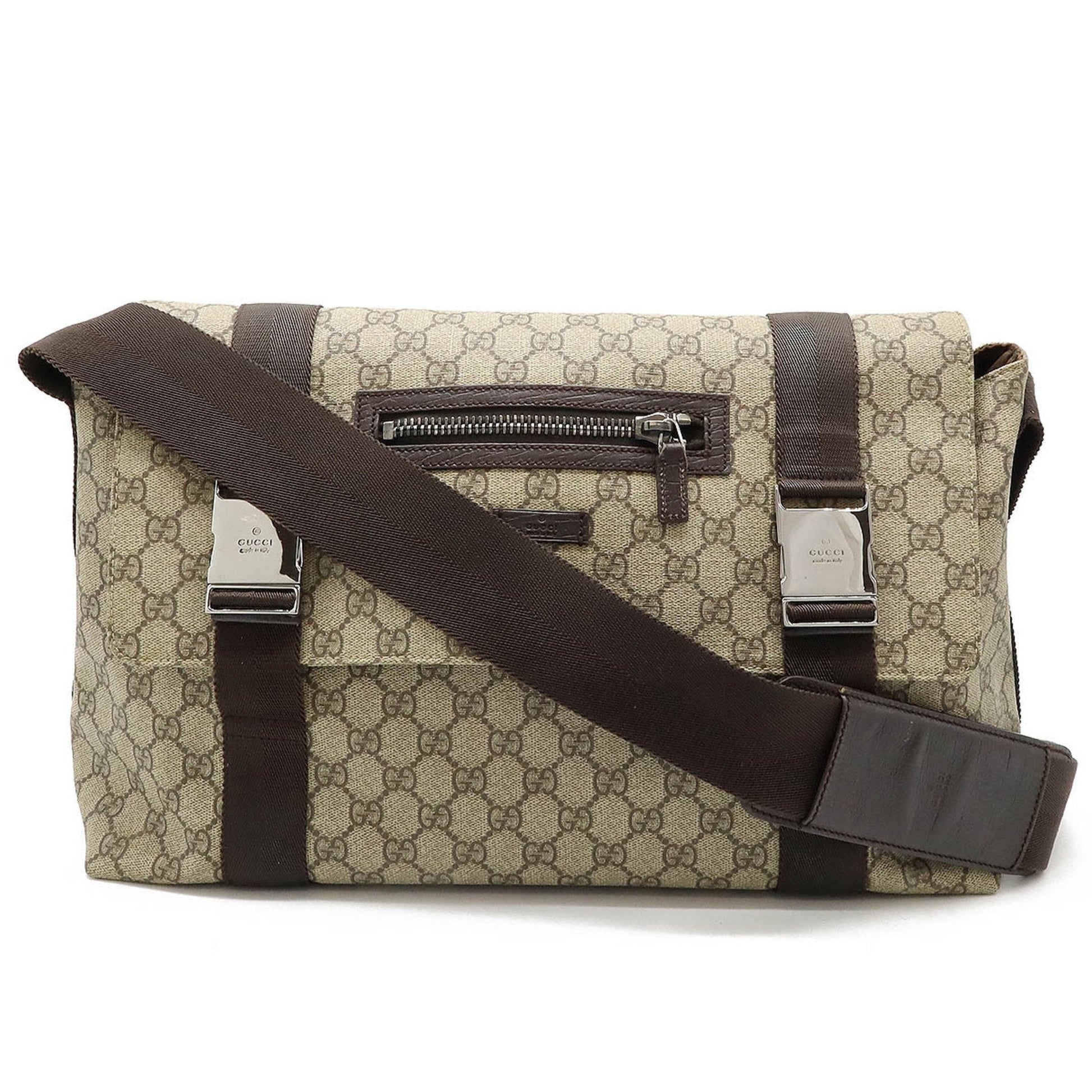 Gucci Gg Plus Beige Dark Brown Pvc Leather Shoulder Bag ()