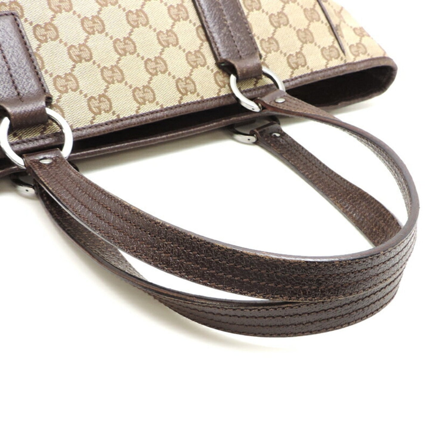 Gucci Gg Canvas Beige Brown Gg Canvas Leather Tote Bag
