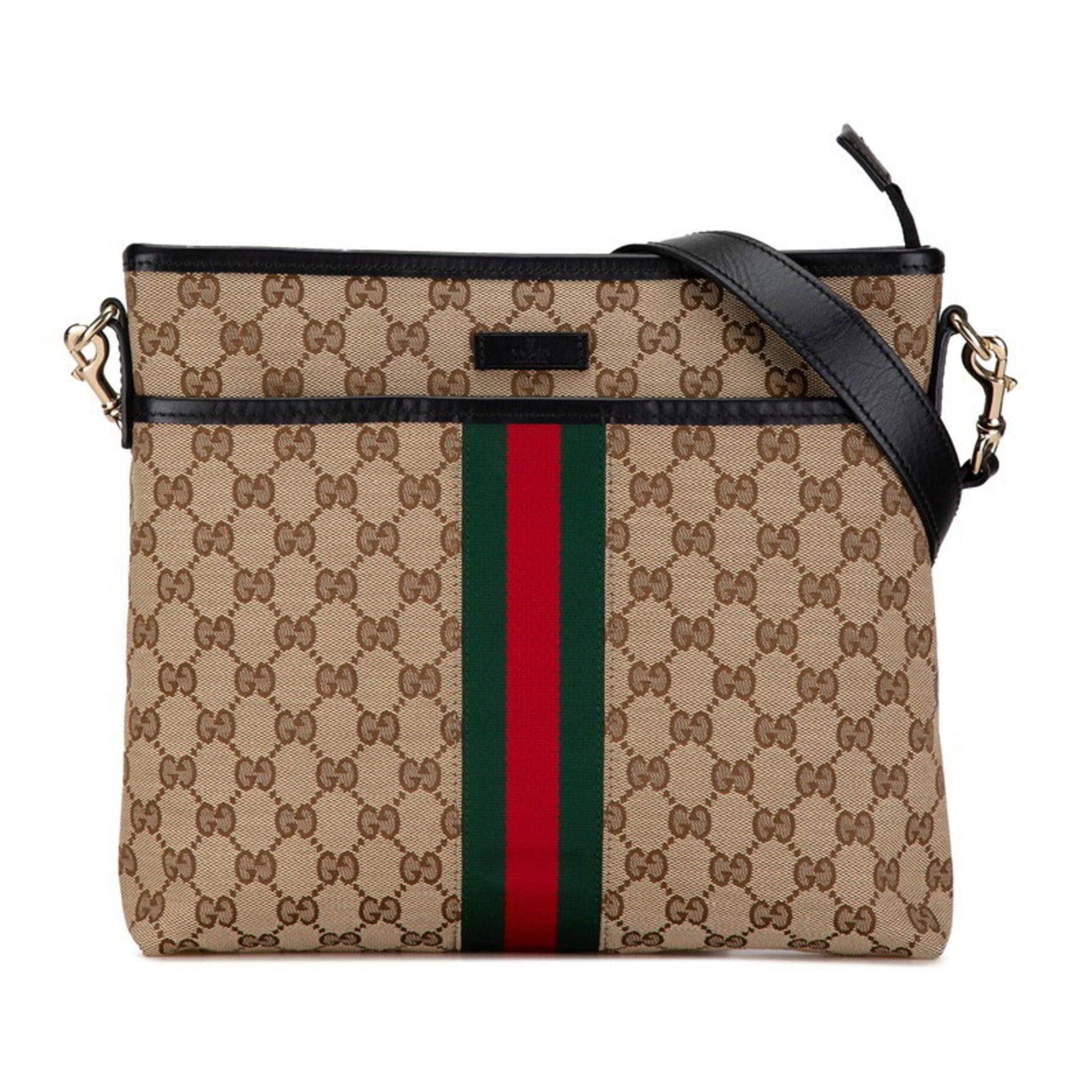 Gucci Beige Black Canvas Leather Shoulder Bag ()