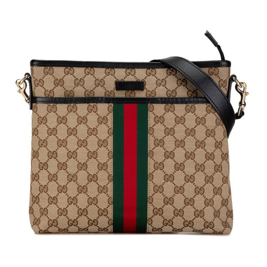 Gucci Beige Black Canvas Leather Shoulder Bag ()