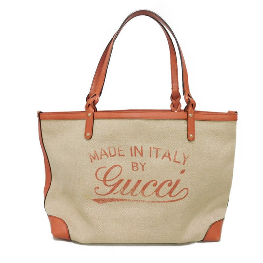 Gucci Beige Linen Shoulder Bag Tote Bag ()