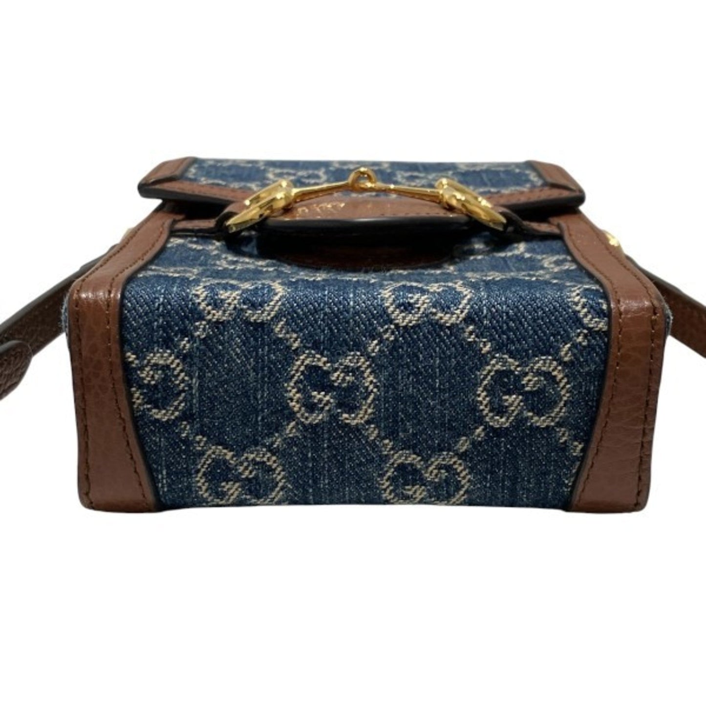Gucci Blue Brown Denim Leather Shoulder Bag