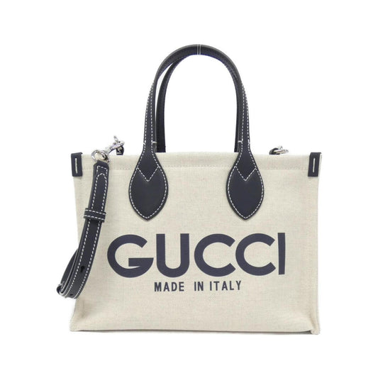 Gucci Beige Black Cotton Leather Handbag ()