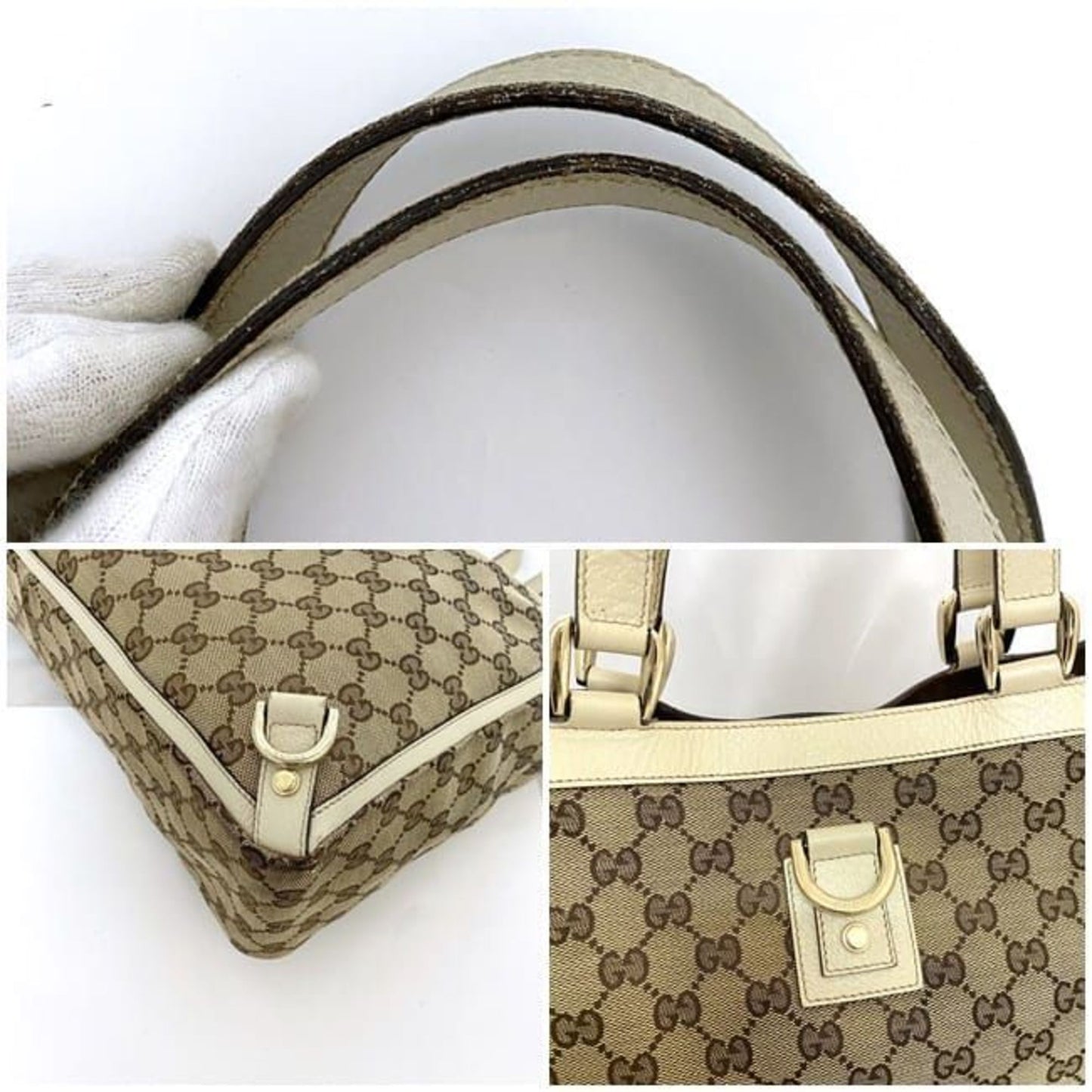 Gucci Beige Canvas Leather Tote Bag