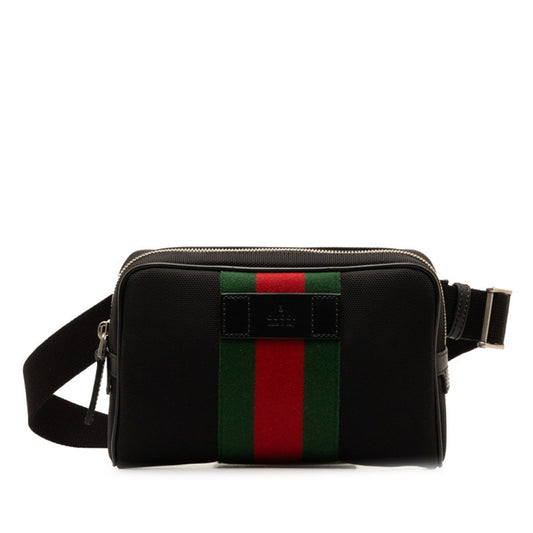 Gucci Sherry Line Black Red Color Canvas Pouch Sling Bag ()