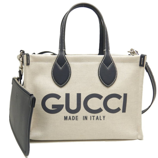 Gucci Beige Navy Canvas Tote Bag ()