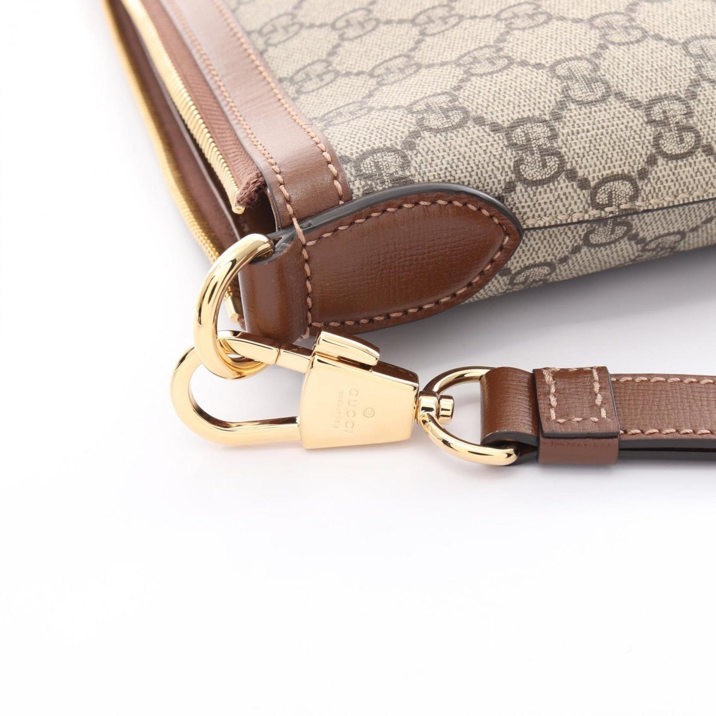 Gucci Beige Brown Pvc Coated Canvas Leather Shoulder Bag