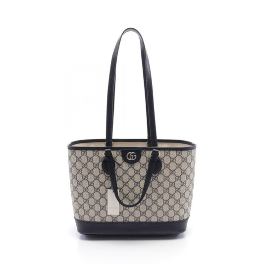 Gucci Beige Navy Pvc Coated Canvas Leather Tote Bag ()