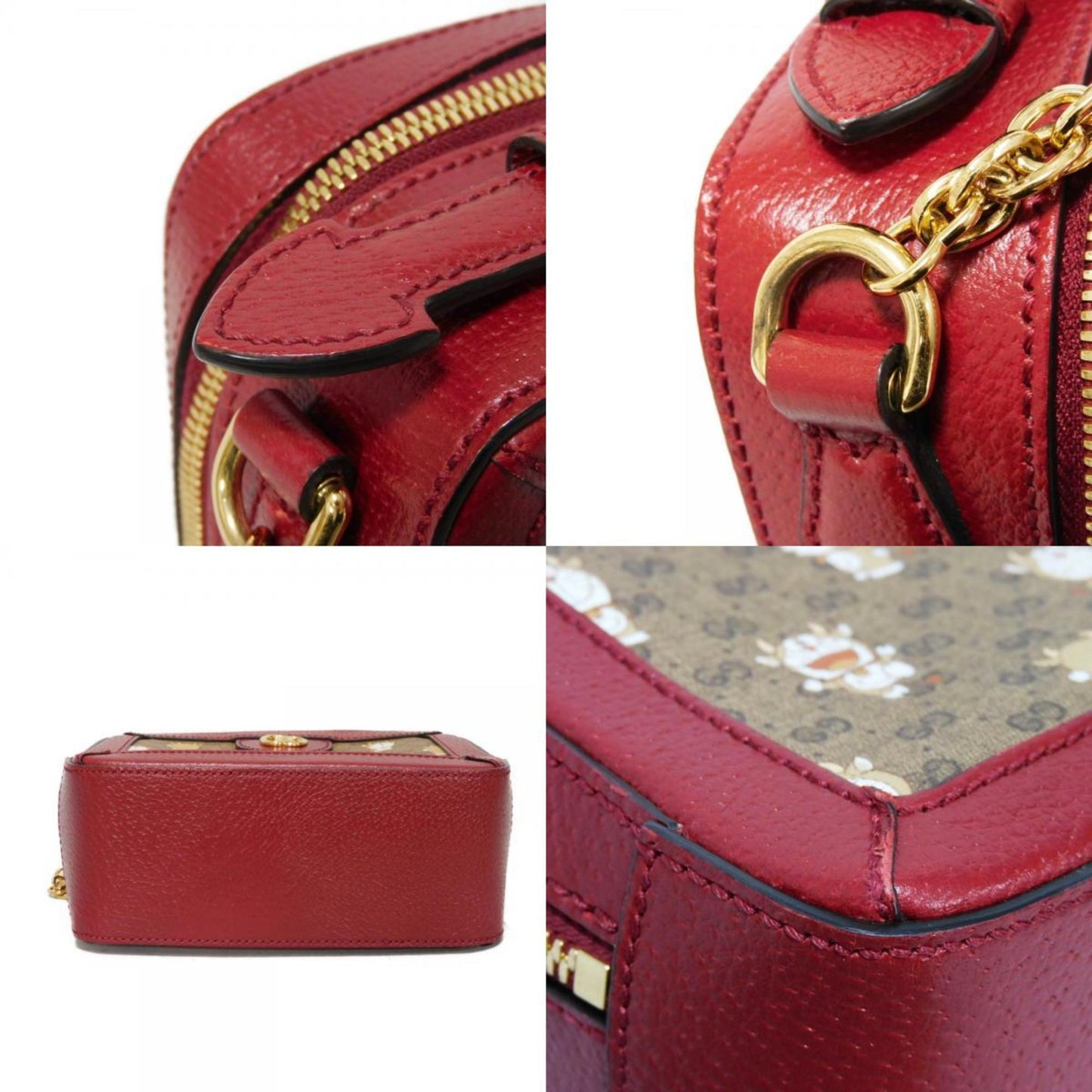 Gucci Brown Red Color Gg Supreme Canvas Leather Handbag Shoulder Bag