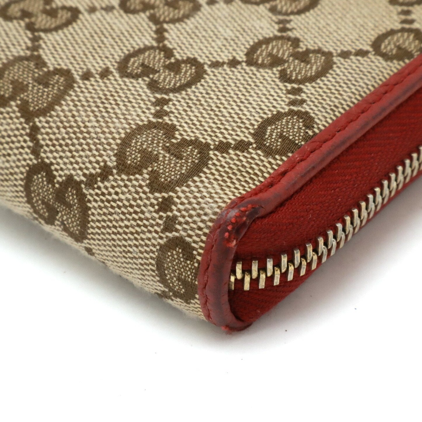 Gucci Red Color Canvas Leather Long Wallet (Bi-Fold)