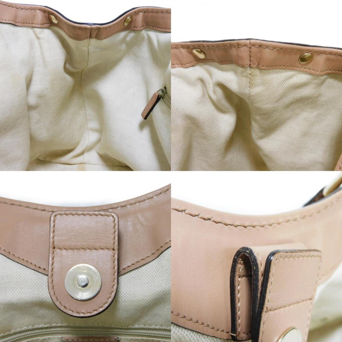 Gucci Beige Canvas Leather Handbag Tote Bag