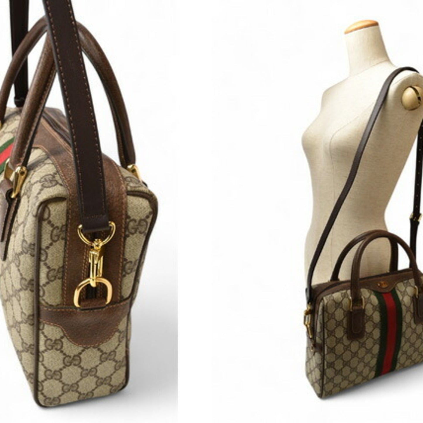 Gucci Beige Brown Pvc Leather Boston Bag Shoulder Bag