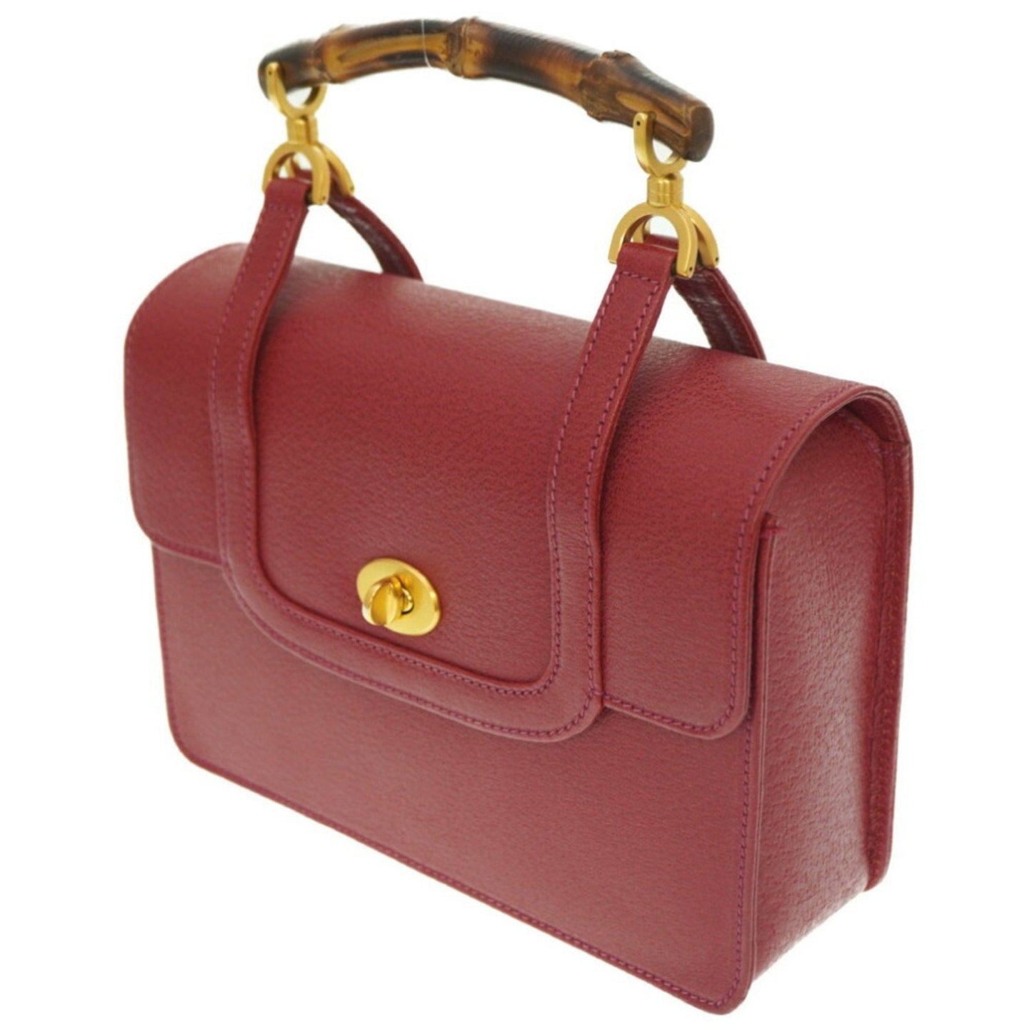 Gucci Bamboo Red Color Leather Handbag