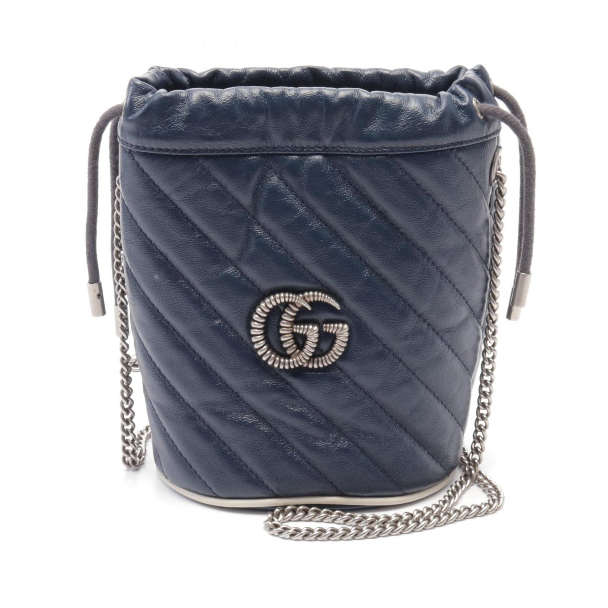 Gucci Navy White Leather Shoulder Bag ()