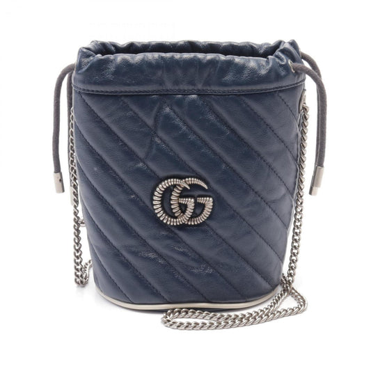 Gucci Navy White Leather Shoulder Bag ()