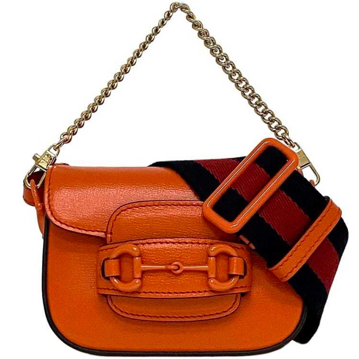 Gucci Horsebit Orange Leather Canvas Shoulder Bag