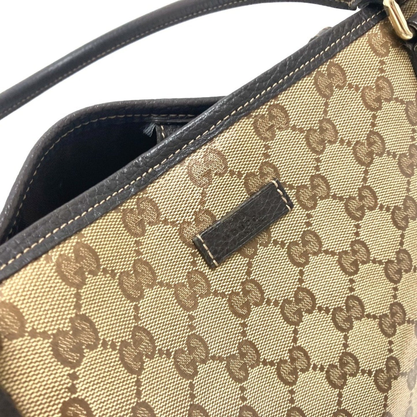 Gucci Gg Crystal Beige Brown Leather Coated Canvas Handbag Tote Bag