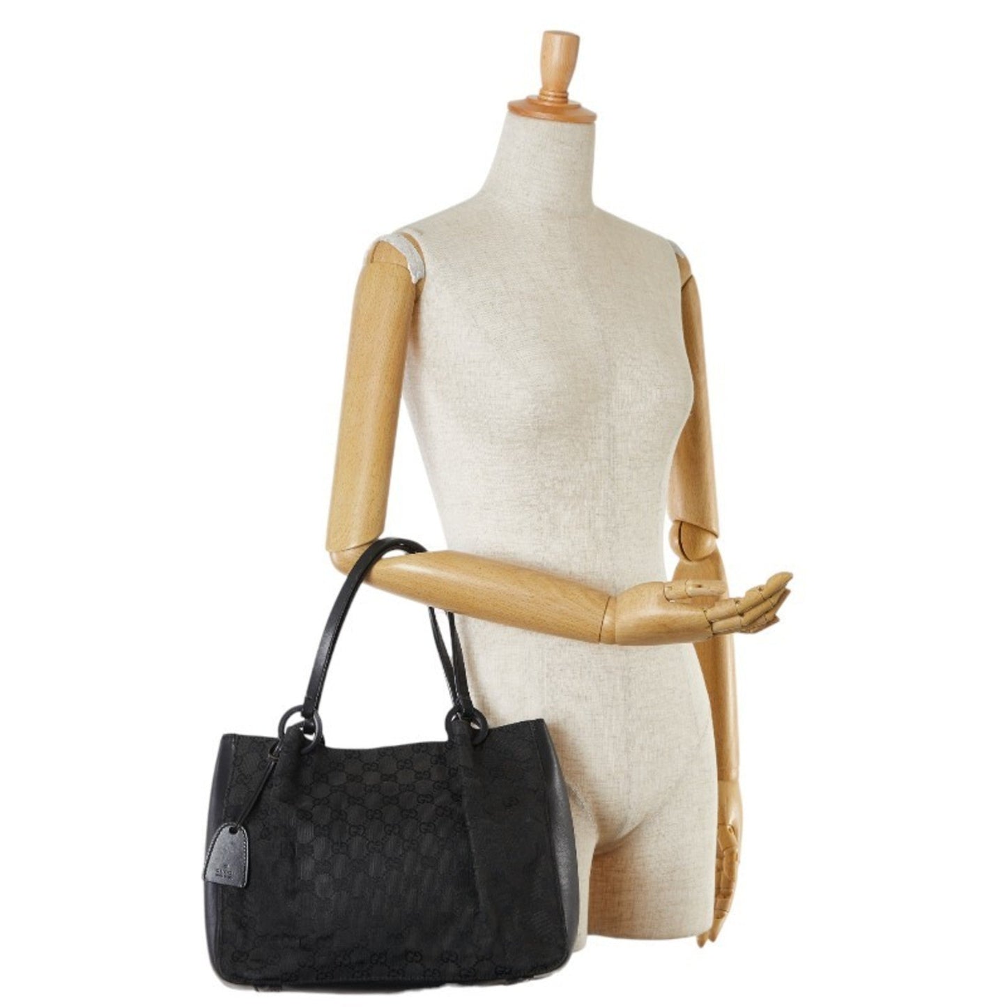 Gucci Black Canvas Leather Pouch Shoulder Bag Tote Bag