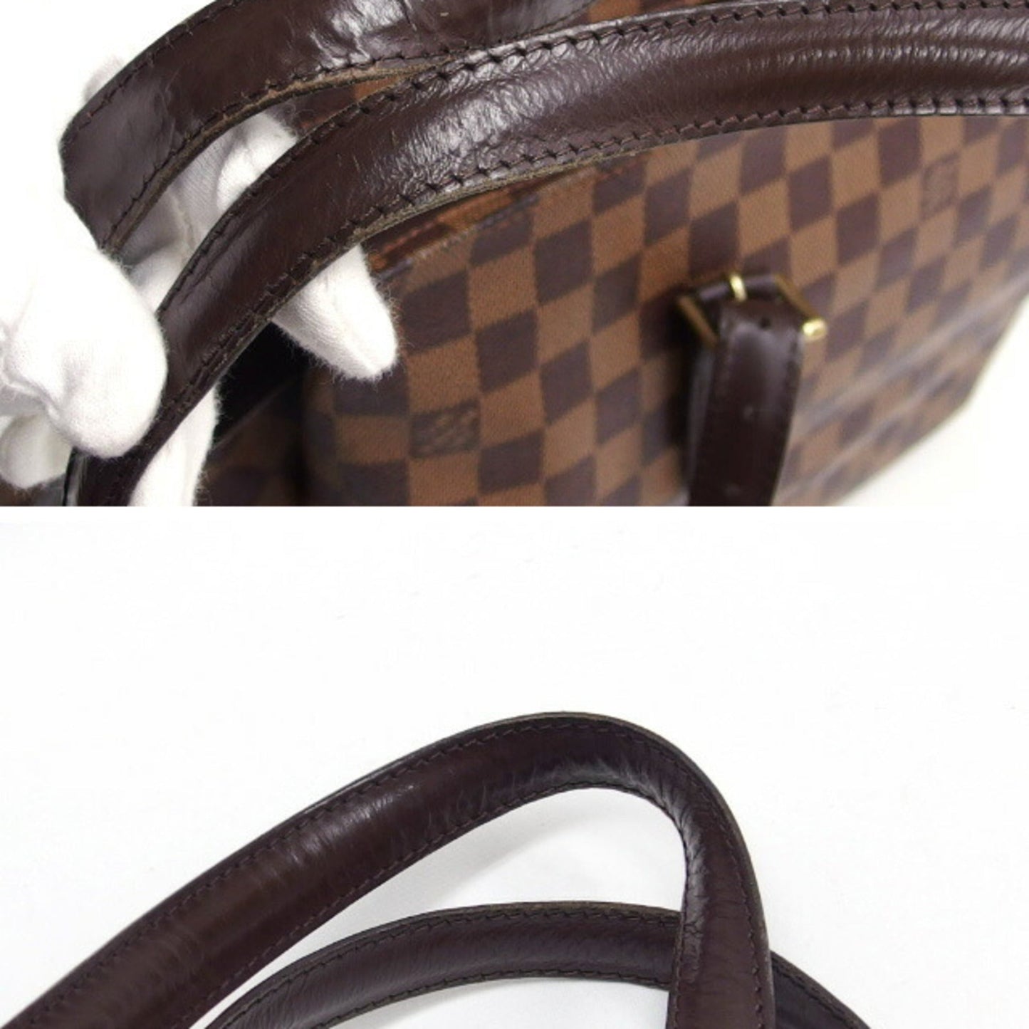 Louis Vuitton Dark Brown Damier Canvas Leather Shoulder Bag Tote Bag