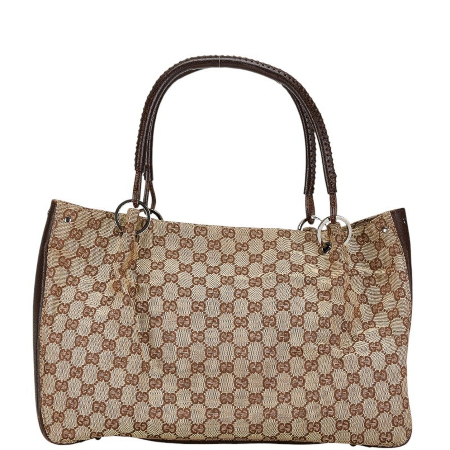 Gucci Beige Brown Canvas Leather Tote Bag