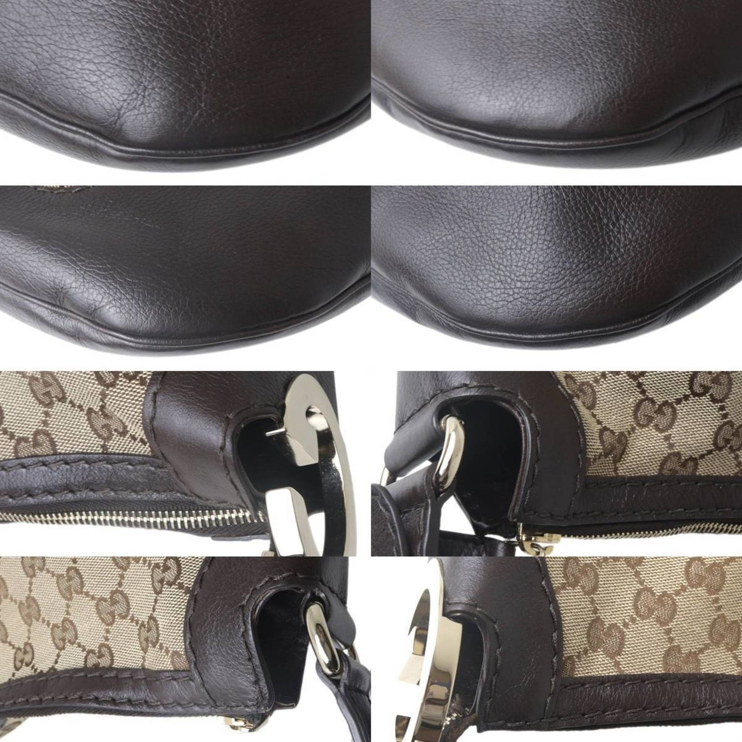Gucci Dark Brown Khaki Jacquard Leather Shoulder Bag