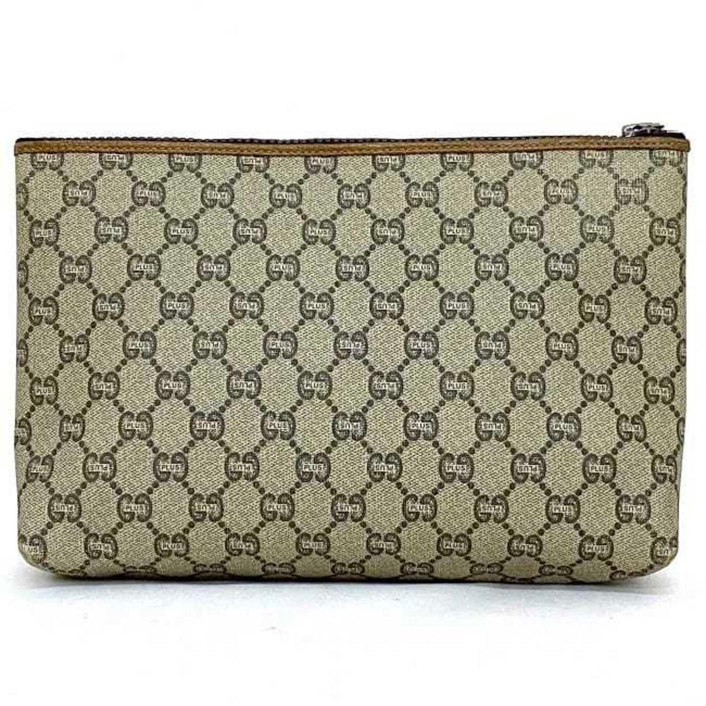 Gucci Gg Plus Beige Gray Pvc Leather Clutch Bag