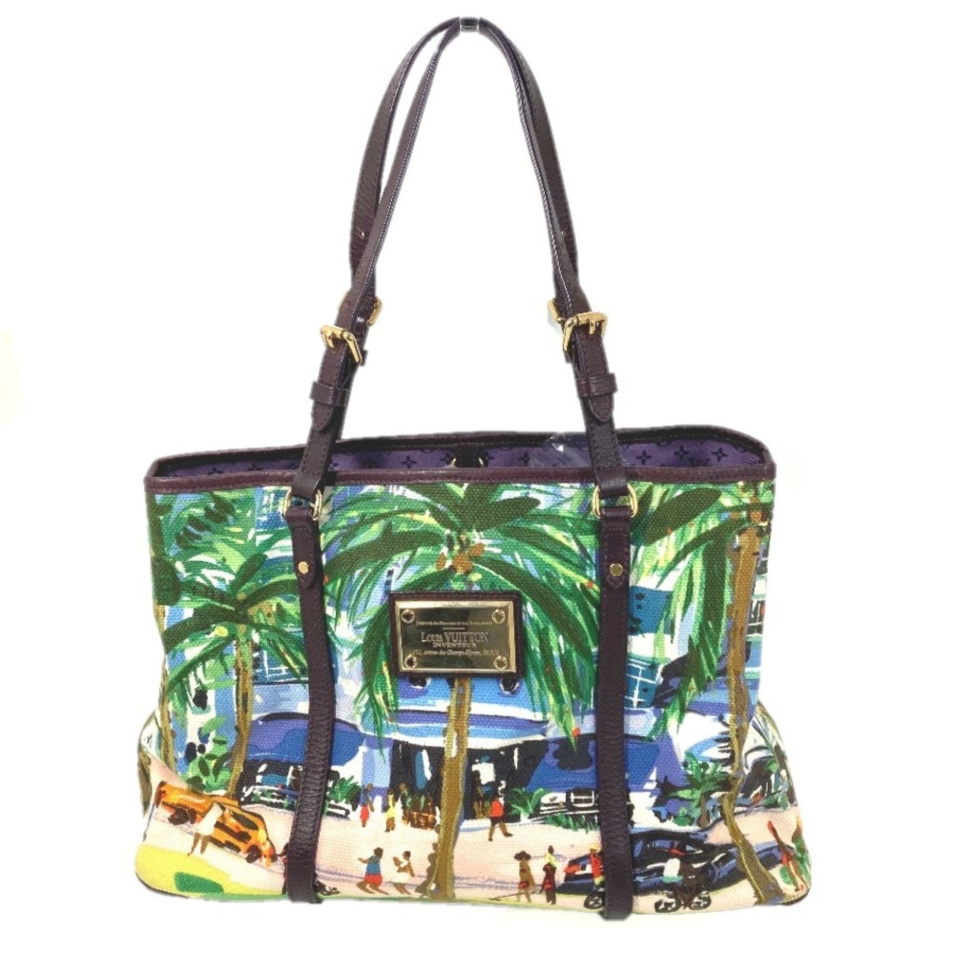 Louis Vuitton Green Multi-Color Canvas Leather Shoulder Bag Tote Bag ()