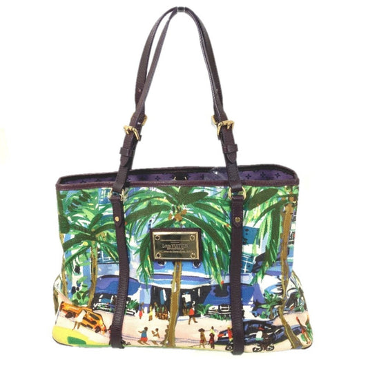 Louis Vuitton Green Multi-Color Canvas Leather Shoulder Bag Tote Bag ()