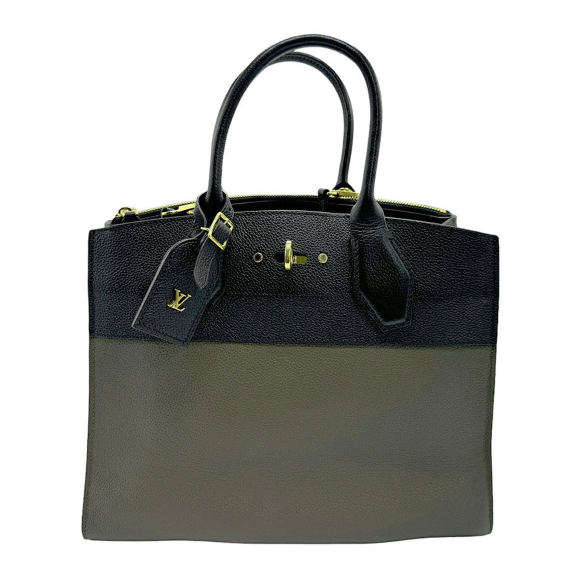 Louis Vuitton Black Khaki Leather Handbag Shoulder Bag ()