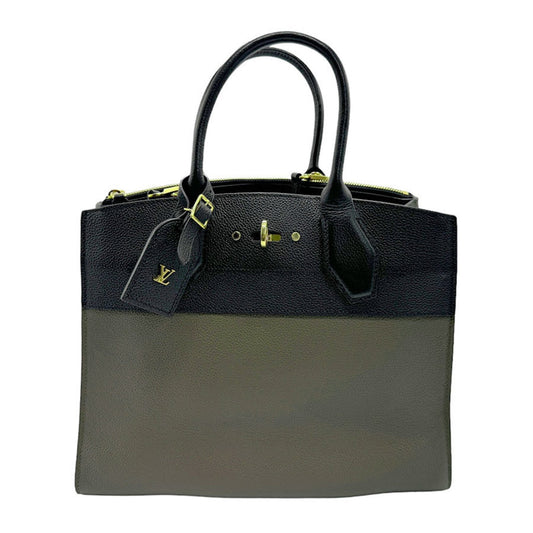 Louis Vuitton Black Khaki Leather Handbag Shoulder Bag ()