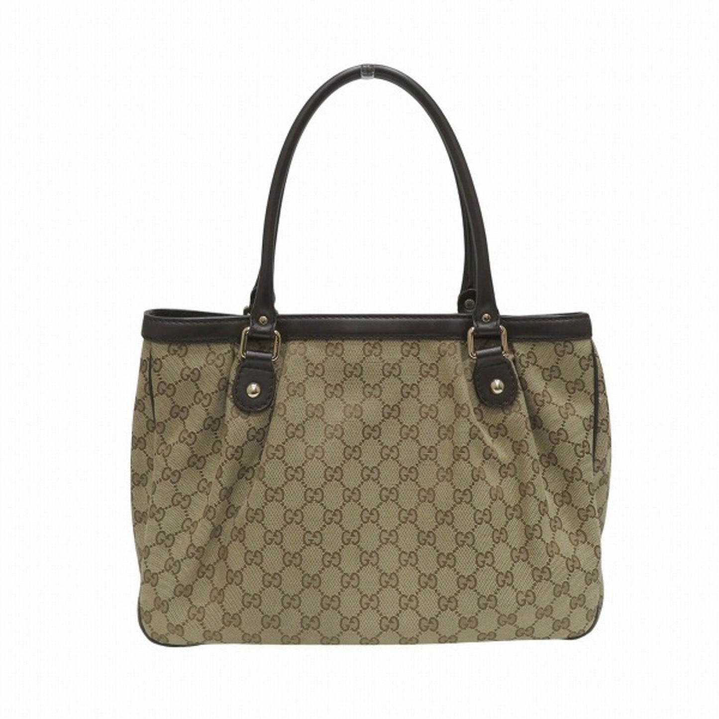 Gucci Beige Dark Brown Canvas Leather Shoulder Bag Tote Bag