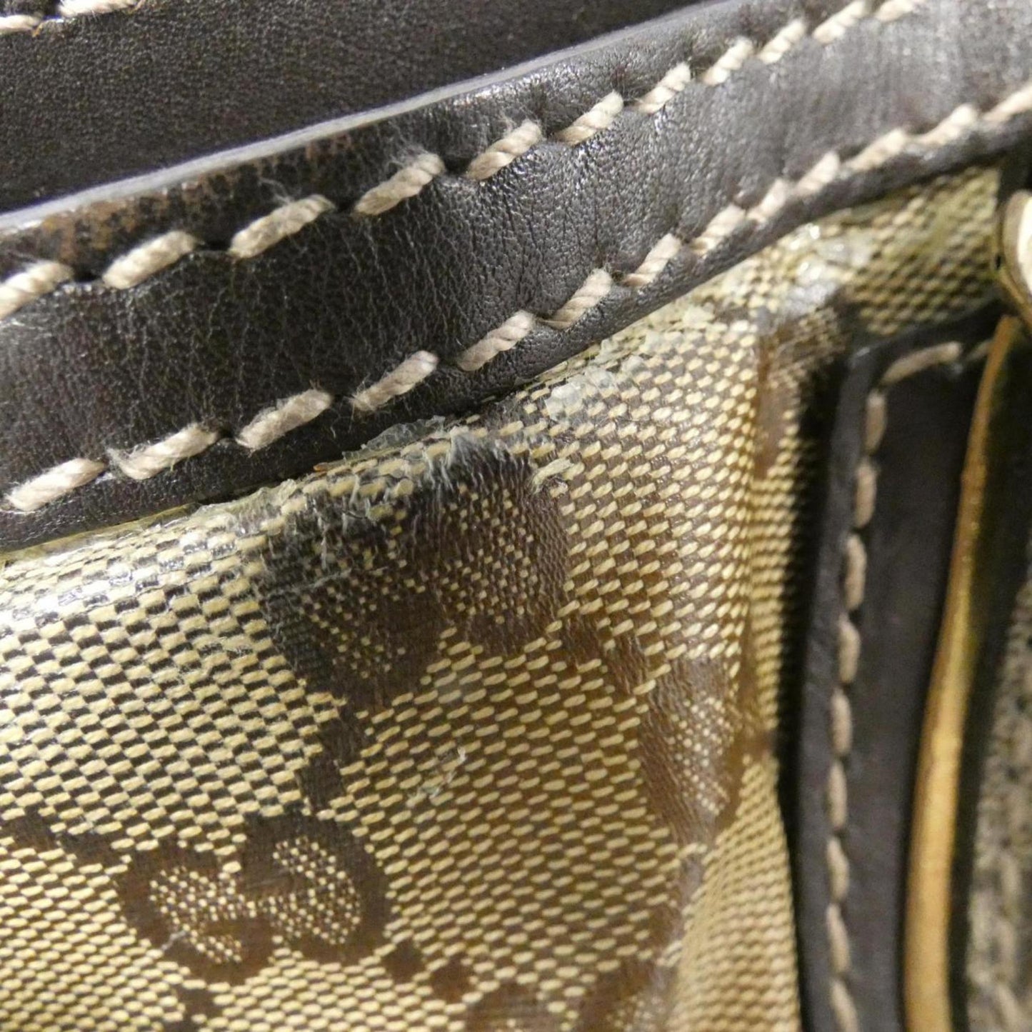 Gucci Beige Brown Coated Canvas Leather Handbag