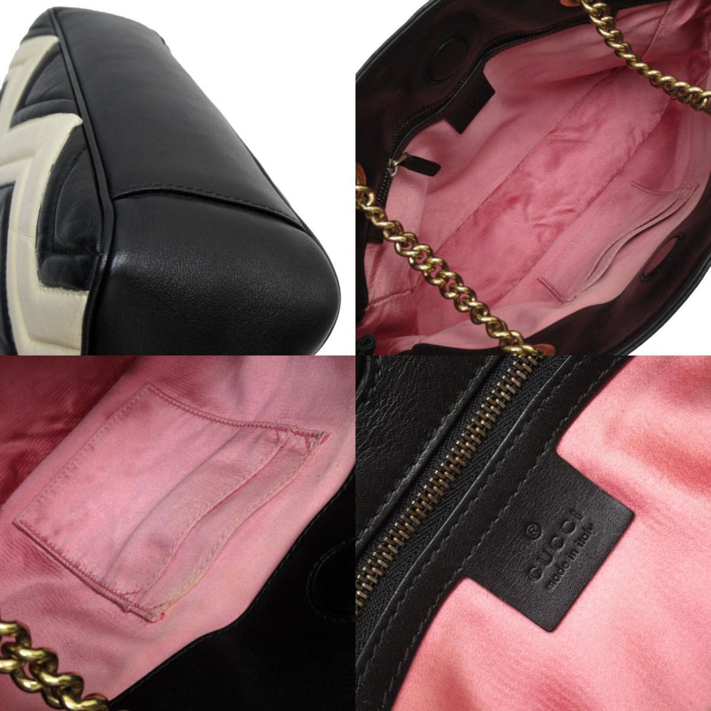 Gucci Black Light Beige Leather Shoulder Bag