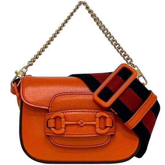 Gucci Horsebit Orange Leather Canvas Shoulder Bag ()