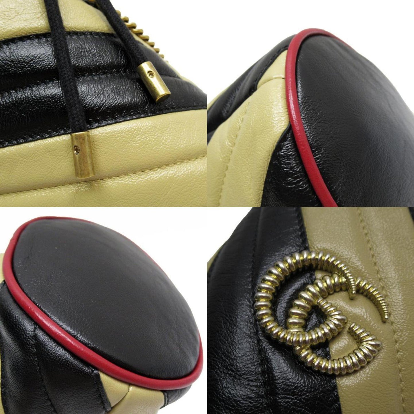 Gucci Beige Black Leather Shoulder Bag