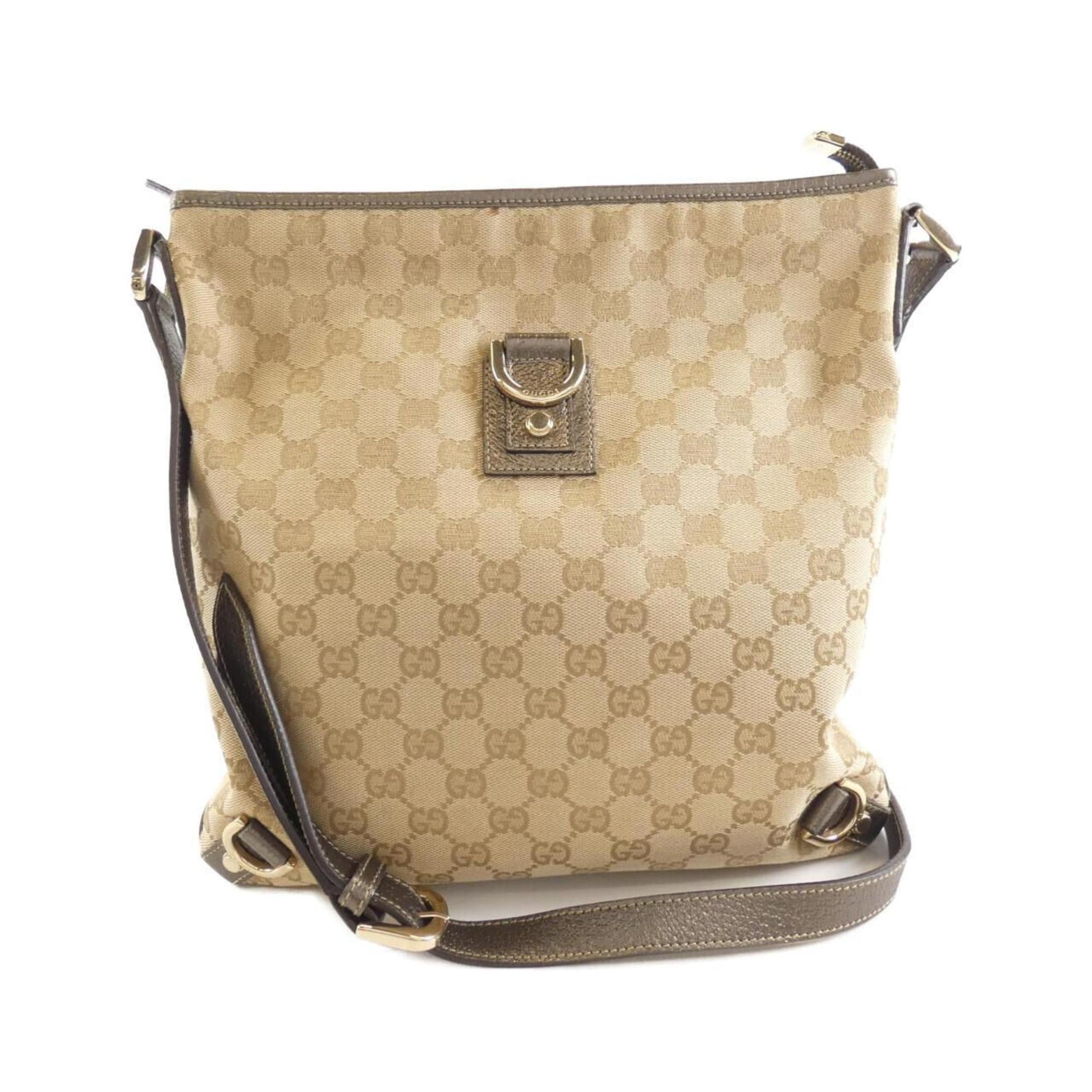 Gucci Beige Khaki Gg Canvas Leather Shoulder Bag ()