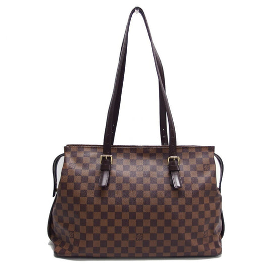 Louis Vuitton Dark Brown Damier Canvas Leather Shoulder Bag Tote Bag ()