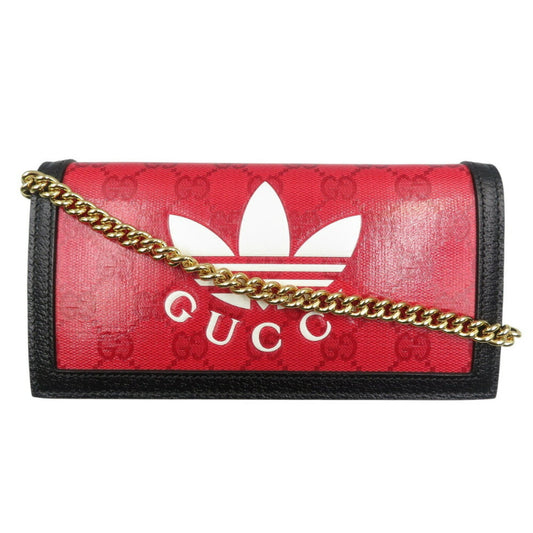 Gucci Black Red Color Gg Crystal Chain/Shoulder Wallet