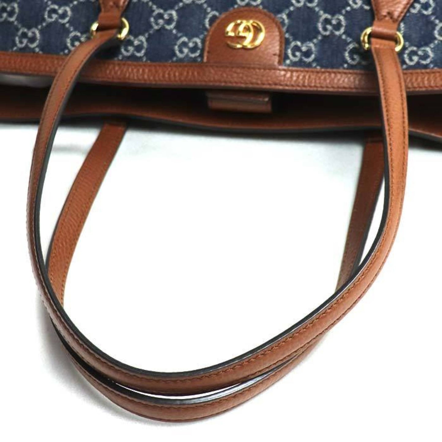 Gucci Blue Brown Denim Leather Tote Bag