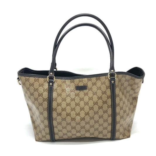 Gucci Gg Crystal Beige Brown Leather Coated Canvas Handbag Tote Bag ()