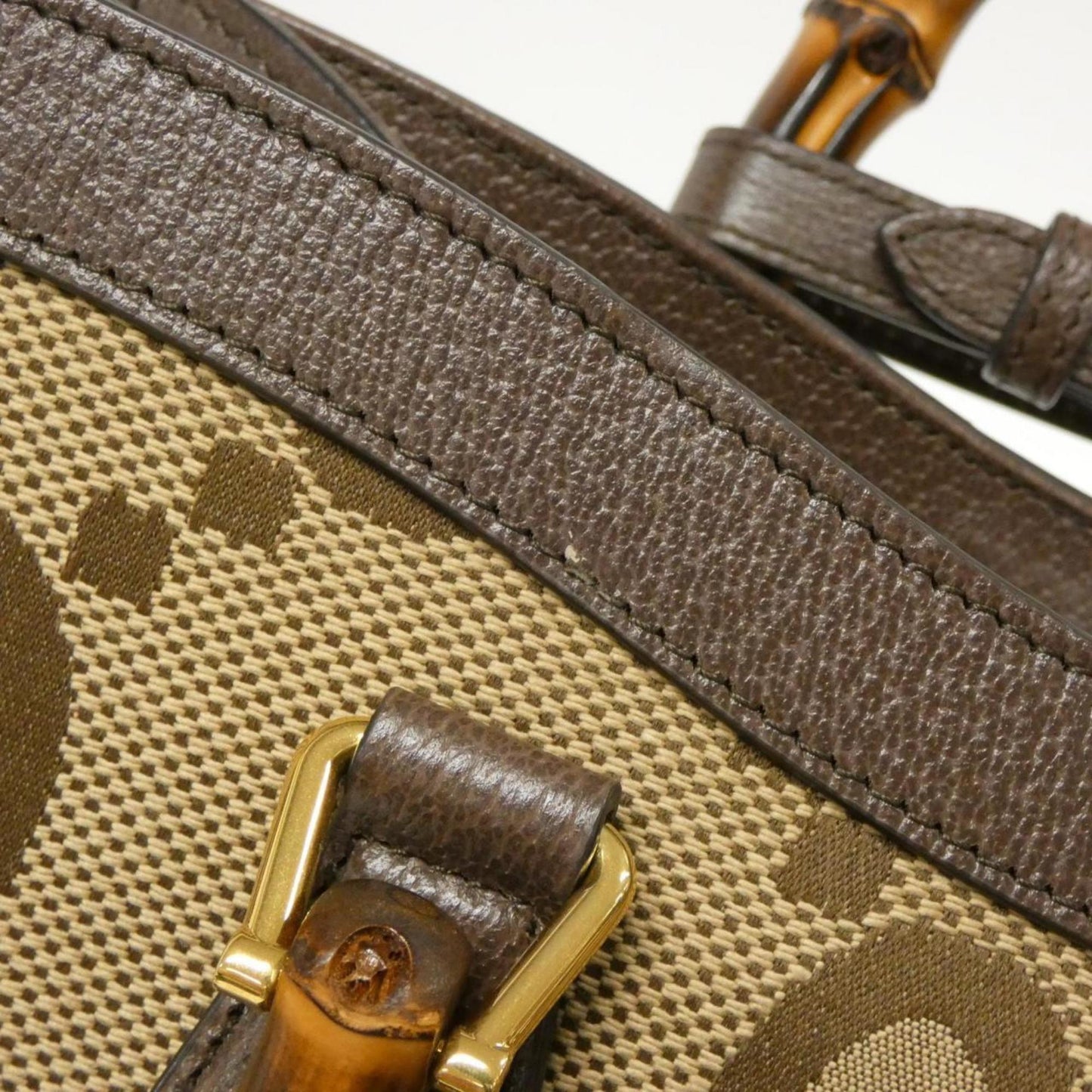 Gucci Brown Camel Gg Canvas Leather Handbag
