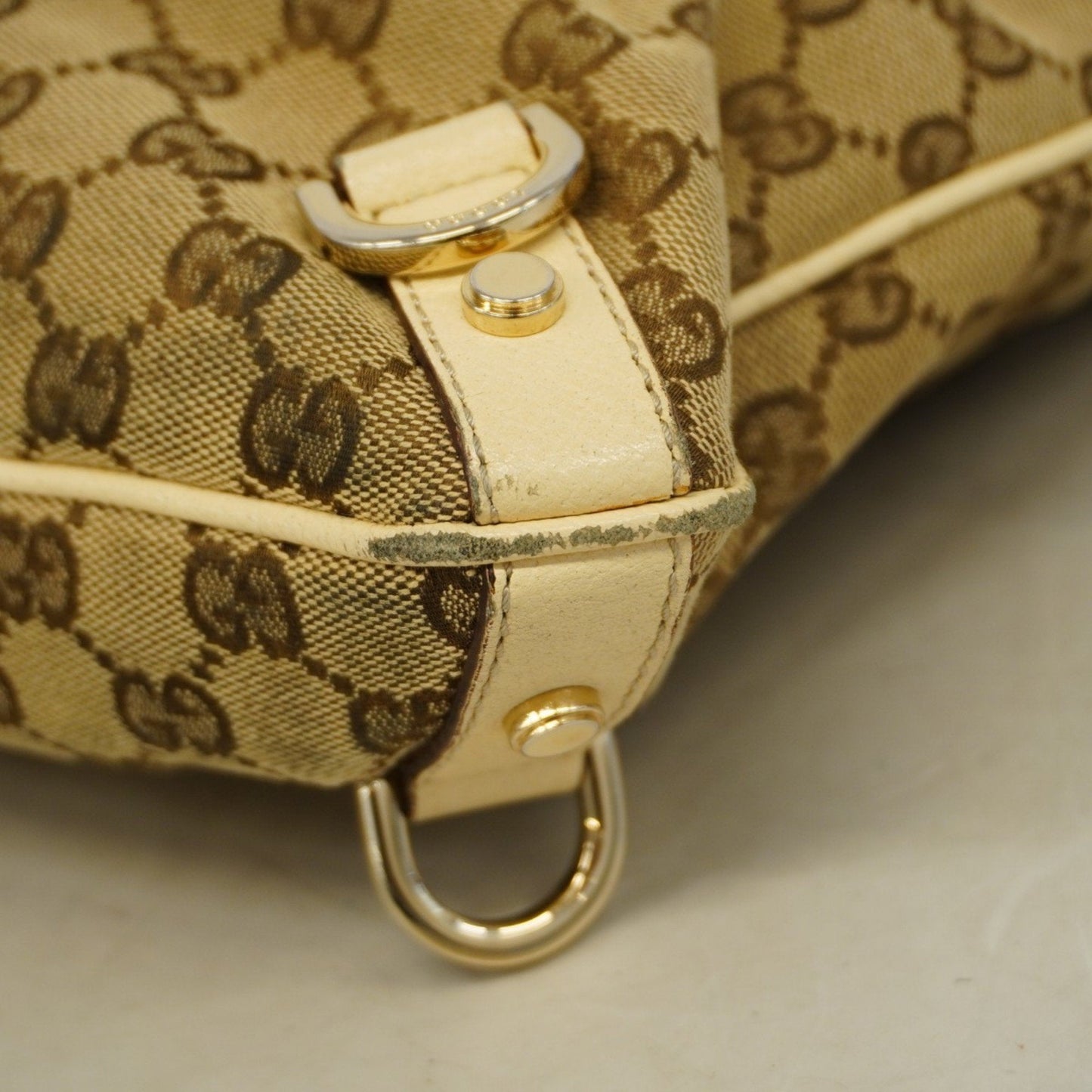 Gucci Brown White Canvas Shoulder Bag