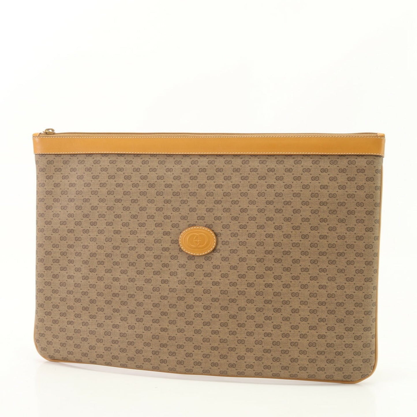 Gucci Brown Leather Coated Canvas Pouch