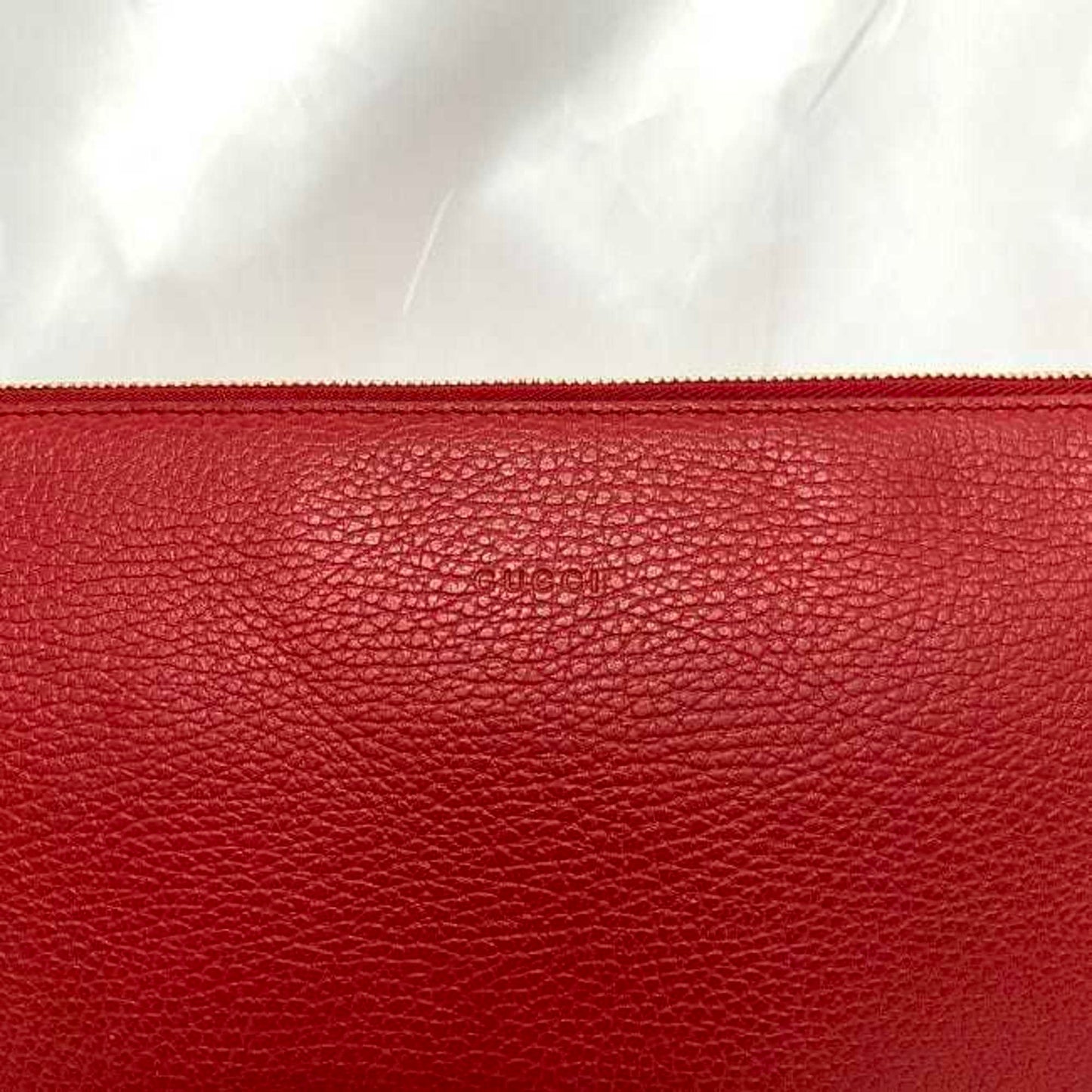 Gucci Red Color Bamboo Leather Clutch Bag Handbag